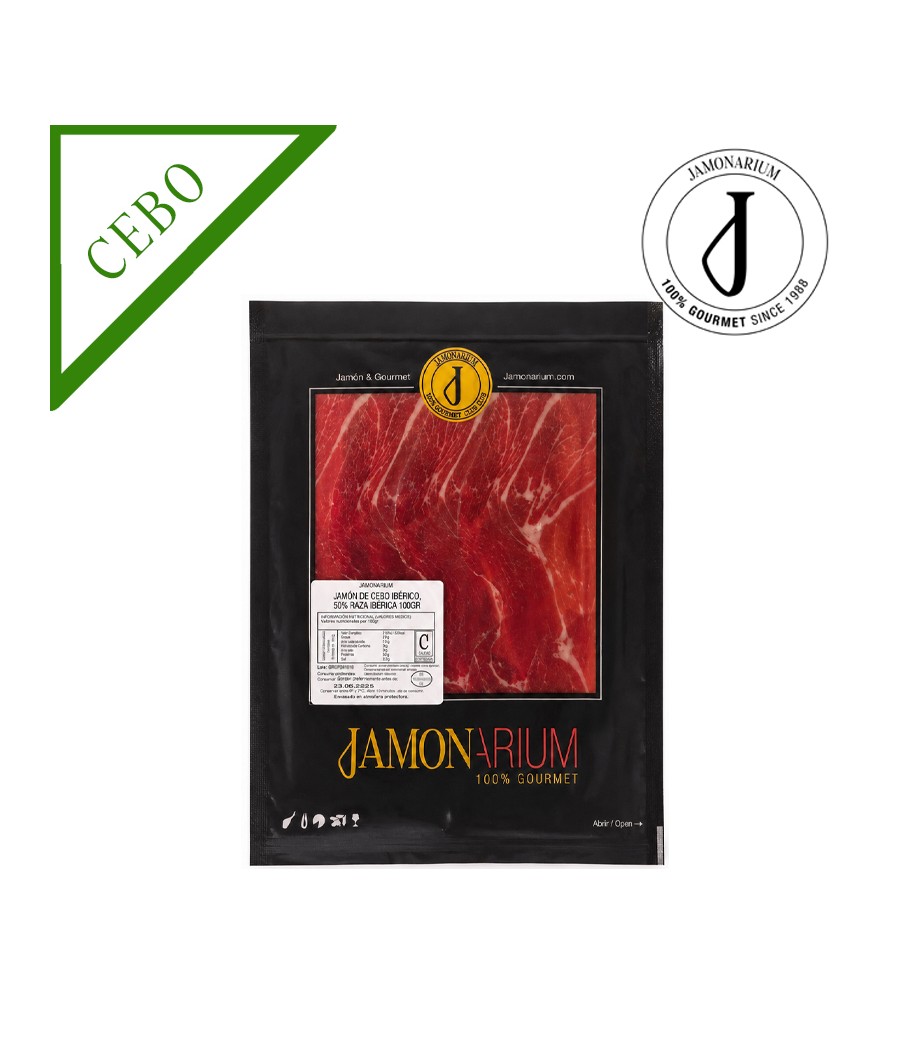 Jamón de Cebo Ibérico, 50% Raza Ibérica cortado 100g