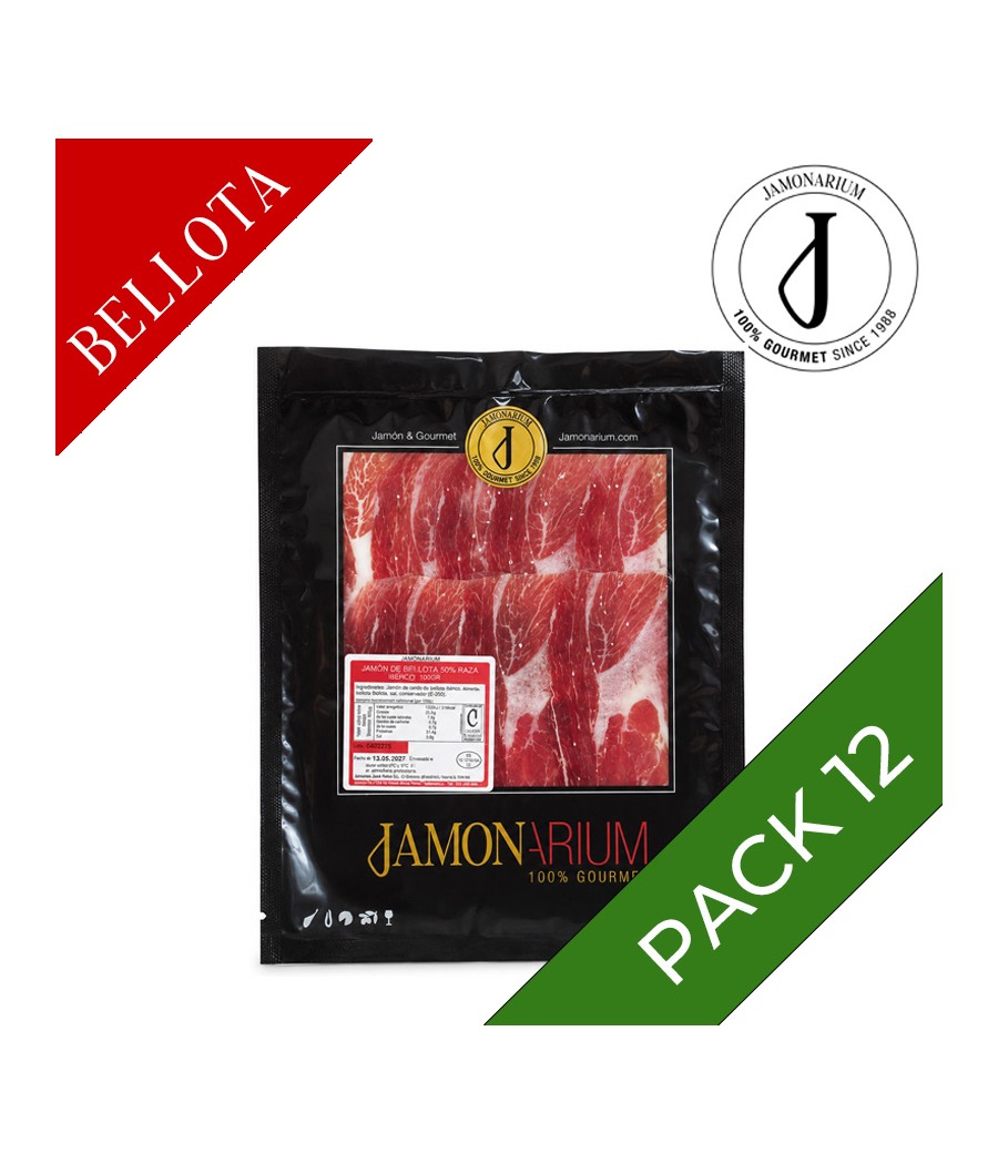PACK 12 - Jambon de Bellota Ibérico, 50% Race Ibèrique tranché 100g