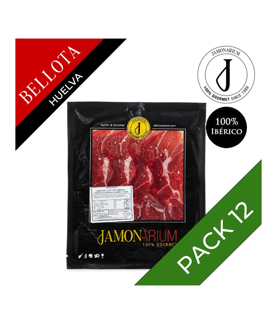 PACK 12 - Jamón de Bellota 100% ibérico (Huelva) - Pata negra cortado 100g
