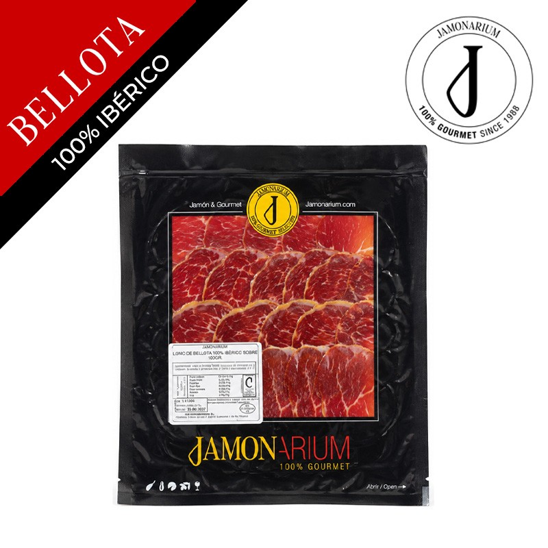 Lomo de Bellota ibérico (filet de longe), 100% race ibèrique (tranché)