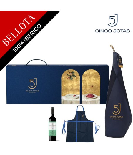 Cinco Jotas (5j) Ibérico Ham 100% Bellota 7-8 Kg WHOLE, (Maletín) Wine + Apron