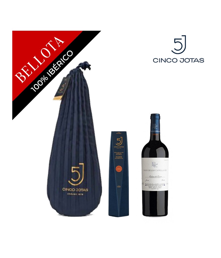 Set: 100 % iberische Eichel-Vorderschinken (Paleta) von Cinco Jotas (5J) Jabugo + 5J-Lendenstück (Lomo) + Wein