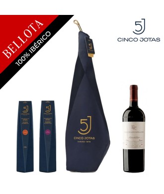 Lot Jambon 100 % Ibérique de Bellota Cinco Jotas (5J) Jabugo + Lomo 5J + Presa 5J + Vin