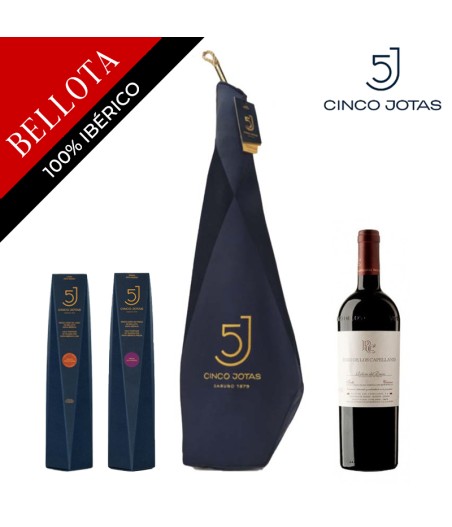 Lot Pernil 100% Ibèric de Bellota Cinc Jotes (5J) Jabugo + Llom 5J + Presa 5J + Vi
