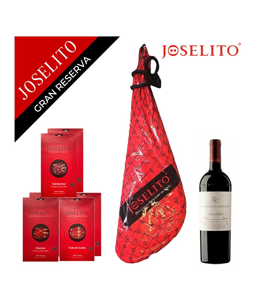 Lot Jambon Joselito Gran Reserva + 2 x Lomo-Chorizo-Salchichón Joselito + Vin