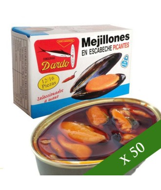 CAJA x50 - Mejillones en escabeche picante Dardo 12/16 (Rías Gallegas)