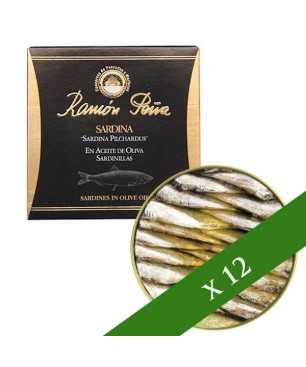 BOITE x12 - Petites sardines à l'huile d'olive Ramón Peña 25-30 unités &quot;Étiquette Noir &quot;