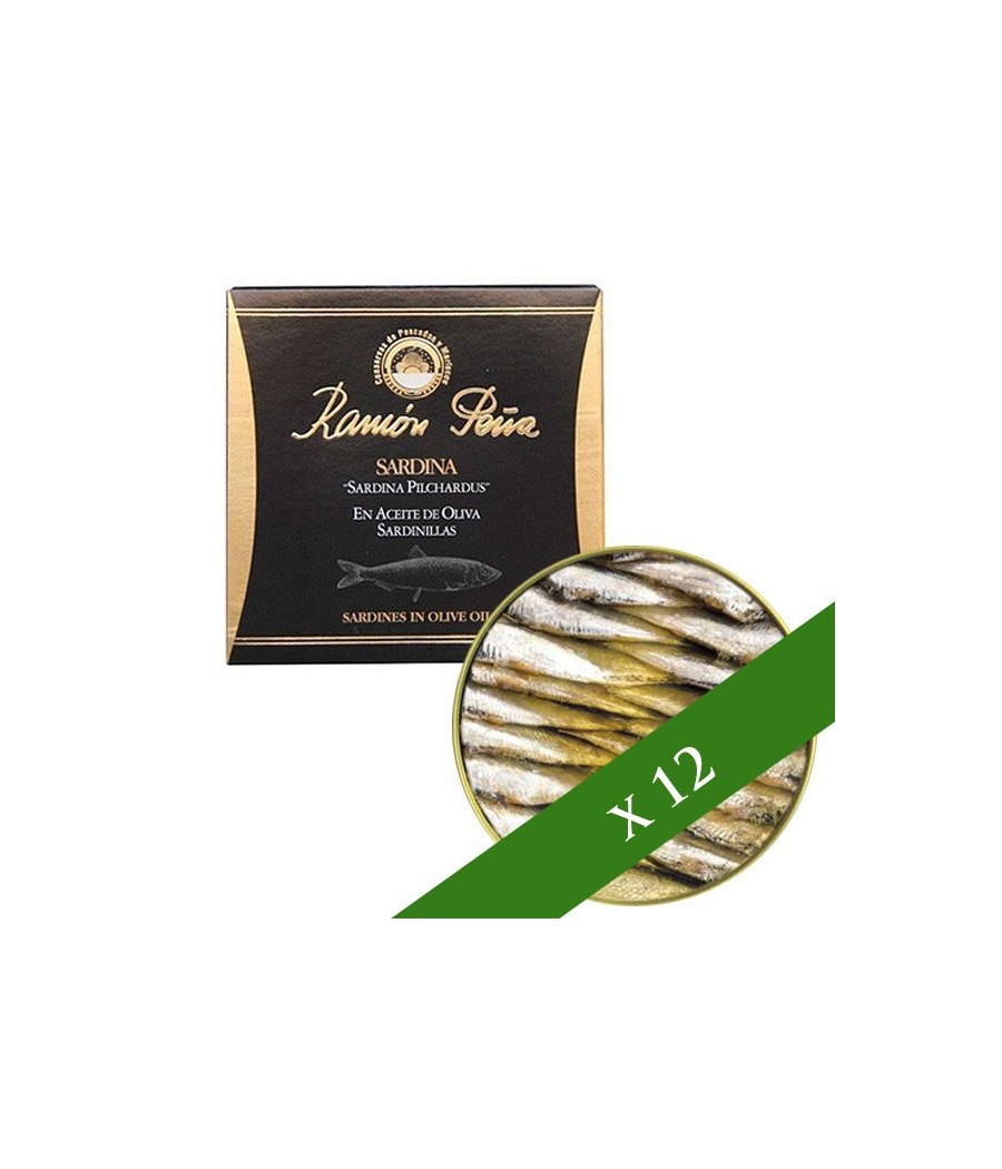 BOX x12 - Piccole sardine in olio di oliva Ramón Peña 25-30 unità "Etichetta Nera"