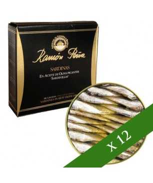 BOX x12 - Piccole sardine in olio di oliva piccante 20-25 unità Ramón Peña &quot;Etichetta Nera&quot;