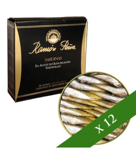 BOX x12 - Ramón Peña Sardines in spicy olive oil (20-25 units) &quot;Black Label&quot;