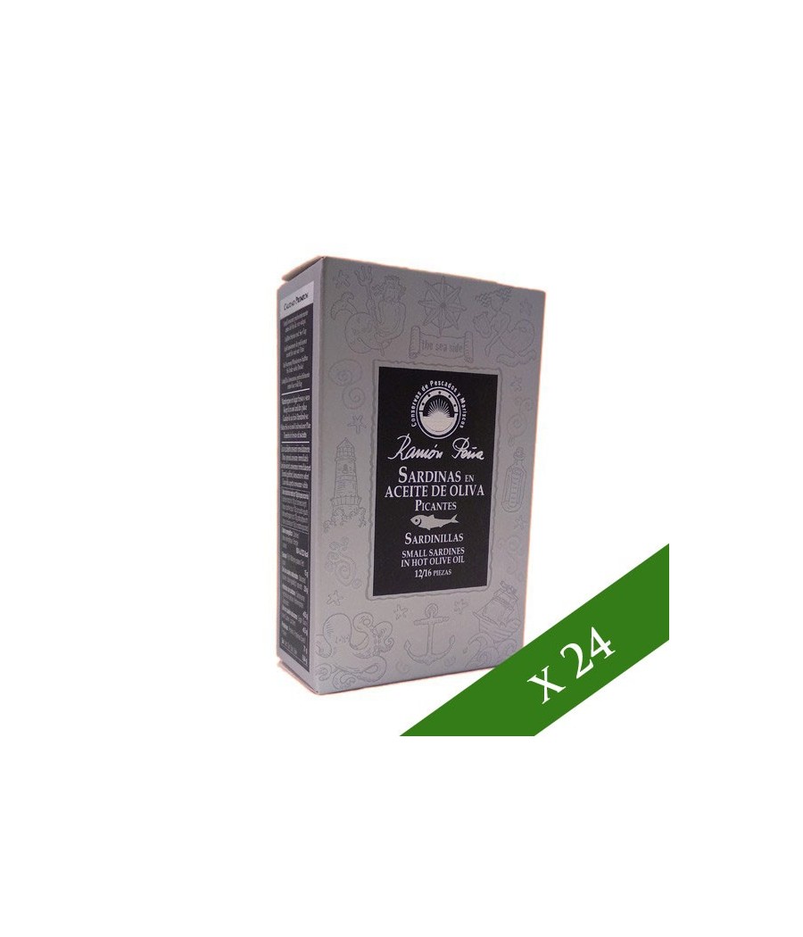 BOX x24 - Piccole sardine in olio di oliva piccante Ramón Peña 12/16 Unitàº