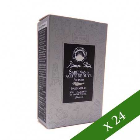 BOX x24 - Piccole sardine in olio di oliva piccante Ramón Peña 12/16 Unità