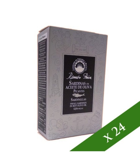 BOX x24 - Piccole sardine in olio di oliva piccante Ramón Peña 12/16 Unità