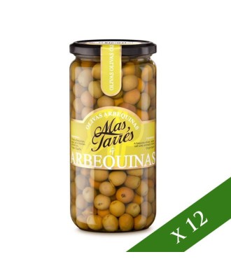 BOX x12 - Grüne Oliven der Sorte Arbequina von Mas Tarres (450gr)
