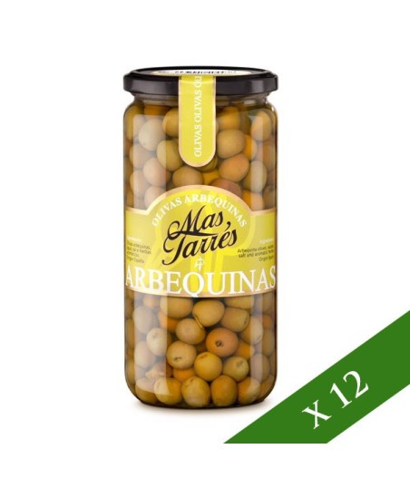 BOX x12 - Grüne Oliven der Sorte Arbequina von Mas Tarres (450gr)