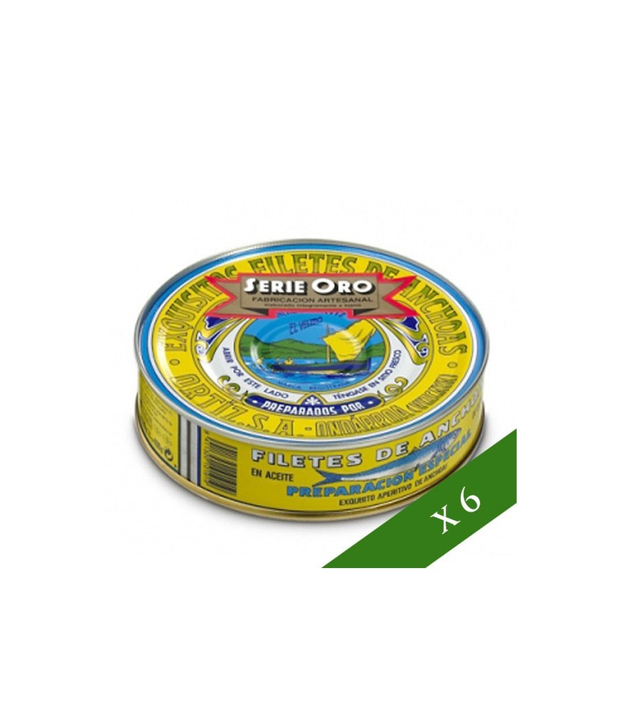 CAJA x6 - Anchoas Ortiz en aceite de oliva 450g Serie Oro 67-75 Udes