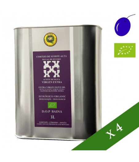 BOITE x4 --- Cortijo de suerte alta Picual en envero bio 3l, Huile d'Olive Extra Vierge, A.O. Baena