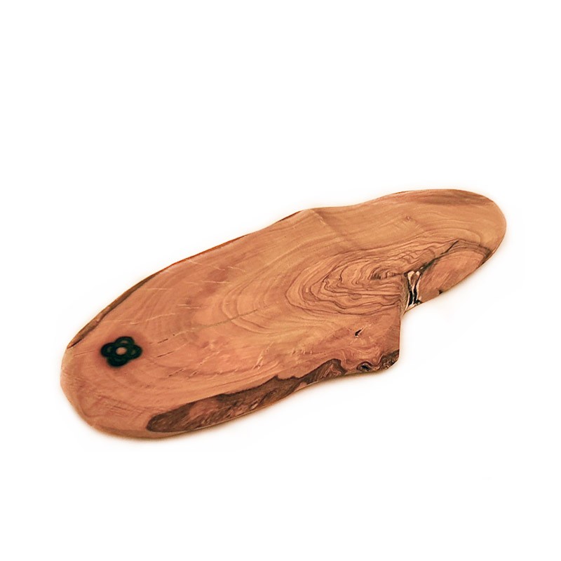 Taula de tall o servei forma natural amb escorça, fusta d'Olivera (4)