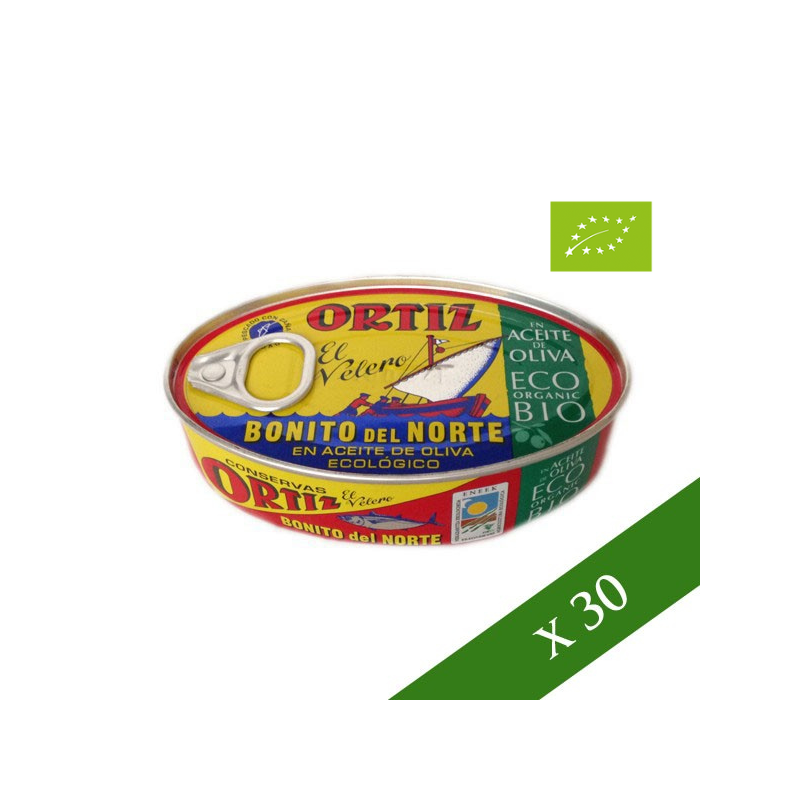 BOX x30 - Ortiz Thunfisch der Sorte Bonito del Norte (Weißer Thunfisch) in Bio-Olivenöl 112gr.