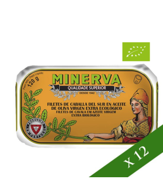 BOÎTE x12 - Filet de maquereau à l'huile d'olive extra vierge bio Minerva 120g