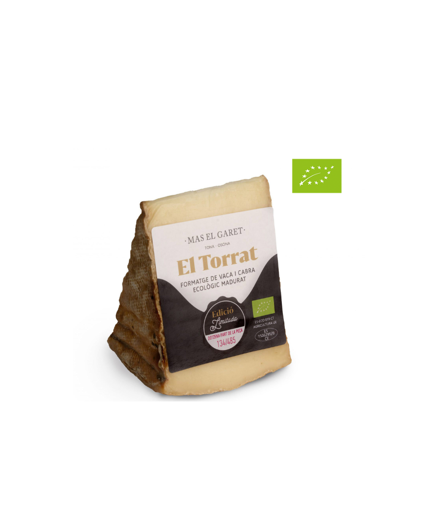 Organic and artisan aged cheese "El Torrat" Mas el Garet mixed milks (cow and goat milk) - PORTION Organic and artisan aged cheese "El Torrat" Mas el Garet mixed milks (cow and goat milk) - PORTION