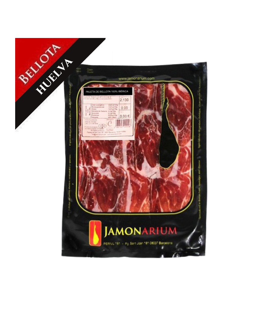 Bellota Iberico Ham (Huelva), 100% iberian breed - Pata Negra sliced 100g Bellota Iberico Ham (Huelva), 100% iberian breed - Pata Negra sliced 100g