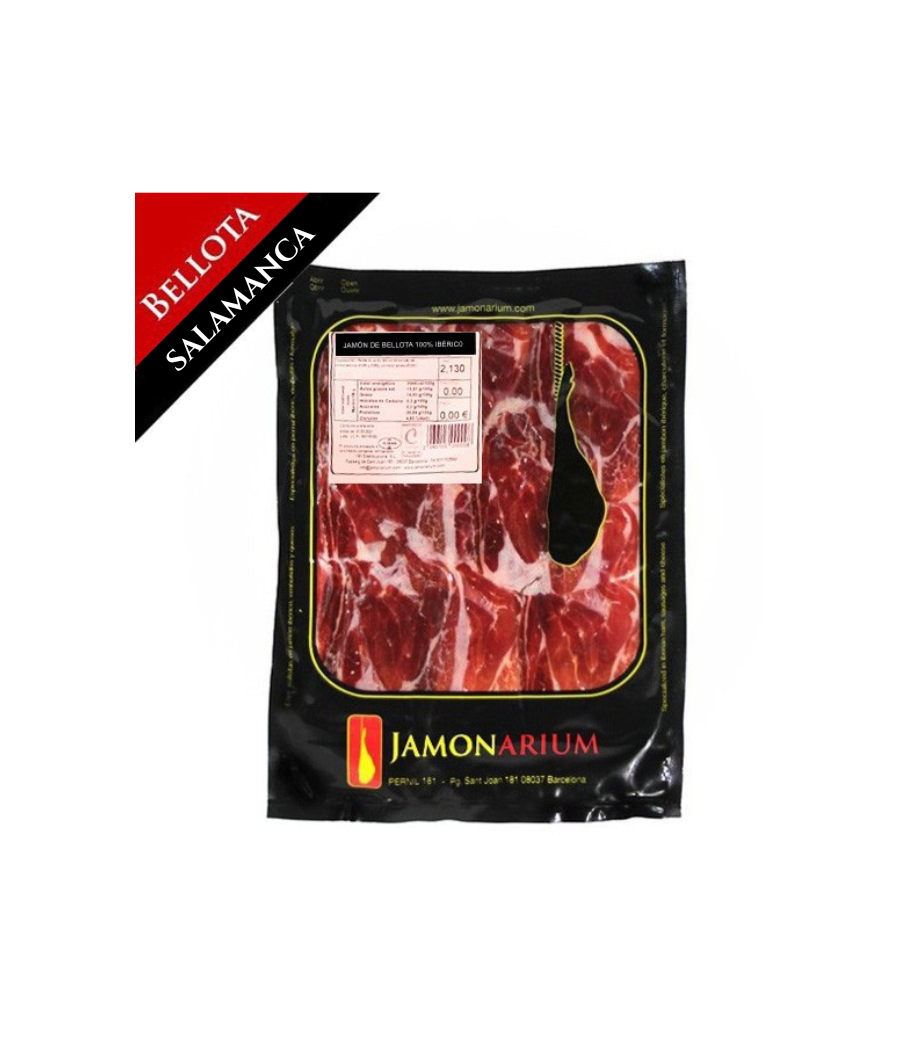 Jambon ibérique pata negra Bellota. Conditionnement 250g. coupé