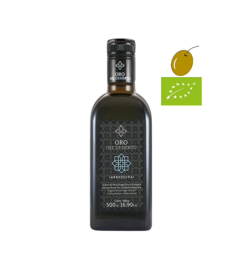 Oro del Desierto Arbequina Ecológico 500ml, Aceite de Oliva Virgen extra