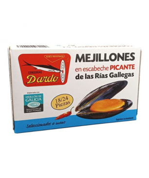 Miesmuscheln in Olivenöl PIKANTE Dardo 18/24 Stück (Galizischen Rías)