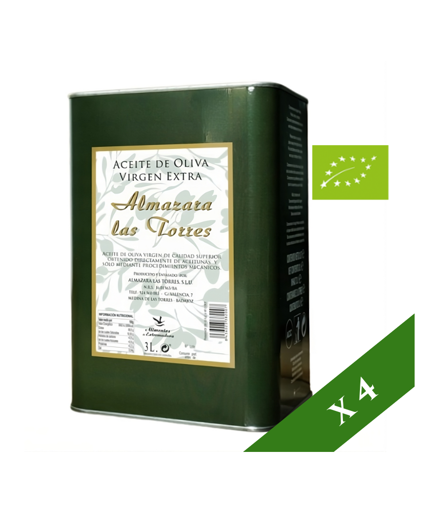 CAJA x4 --- Almazara Las Torres Ecológico 3l, Aceite de Oliva Virgen Extra