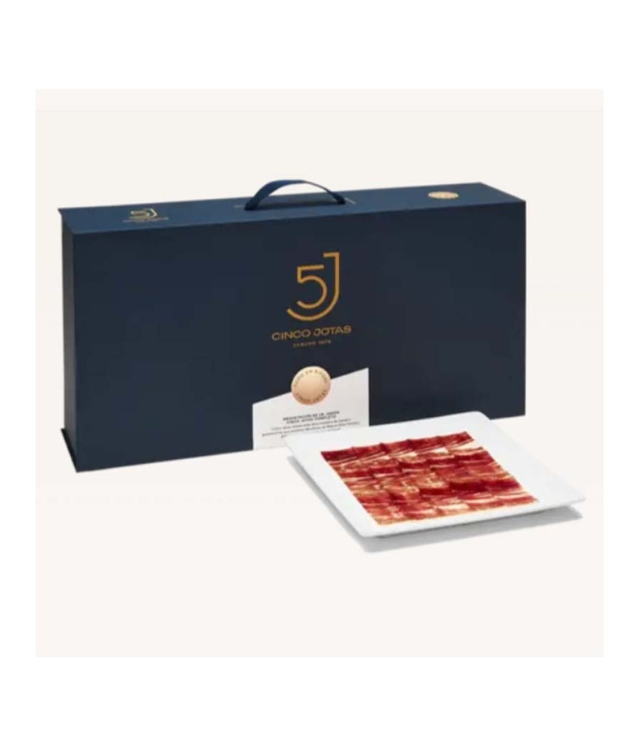 Jambon 100% ibérique Bellota Cinco Jotas (5j) de Jabugo entièr tranché traditionnellement