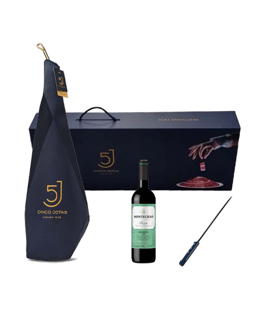 Jamón Bellota 100% Ibérico (Maletín) Cinco Jotas (5j) 7-8 Kg ENTERO, Vino + Cuchillo Jamón Bellota 100% Ibérico (Maletín) Cinco Jotas (5j) 7-8 Kg ENTERO, Vino + Cuchillo
