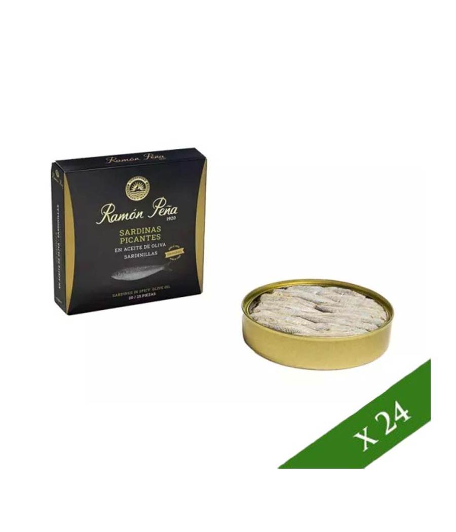 CAJA x12 - Sardinas en aceite oliva picante 20/25 unidades Ramón Peña "Etiqueta Negra"