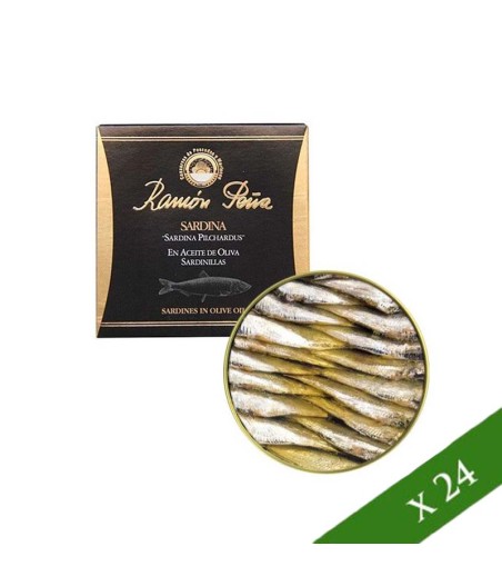 CAJA x24 - Sardinas pequeñas en aceite de oliva Ramón Peña 25-30 und. "Etiqueta Negra"